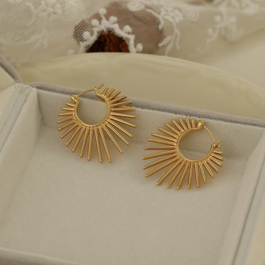 Sunburst Style Copper Hoop Earrings — earrings, view 3