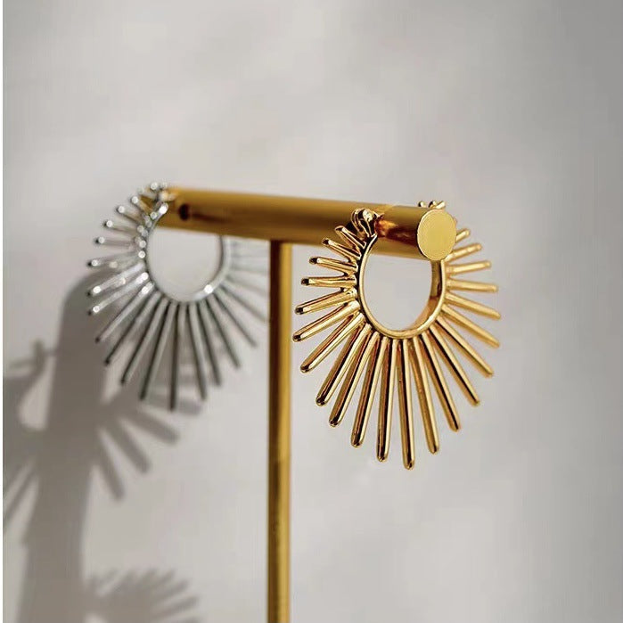 Sunburst Style Copper Hoop Earrings — earrings, view 4