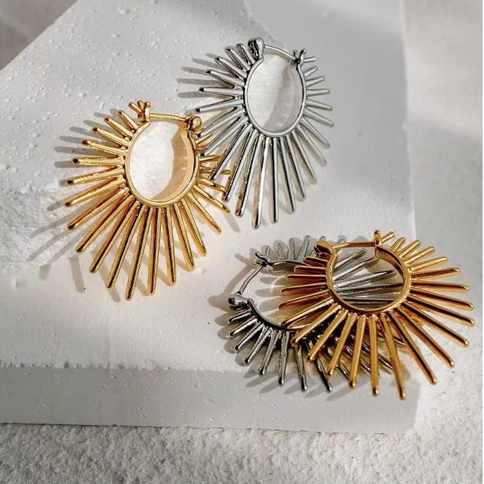Sunburst Style Copper Hoop Earrings — earrings, view 5