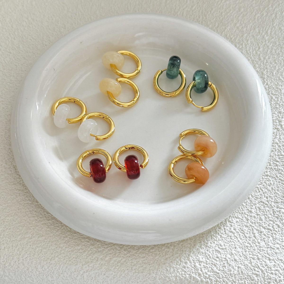 Stone-Bead Hoop Earrings — earrings, view 2