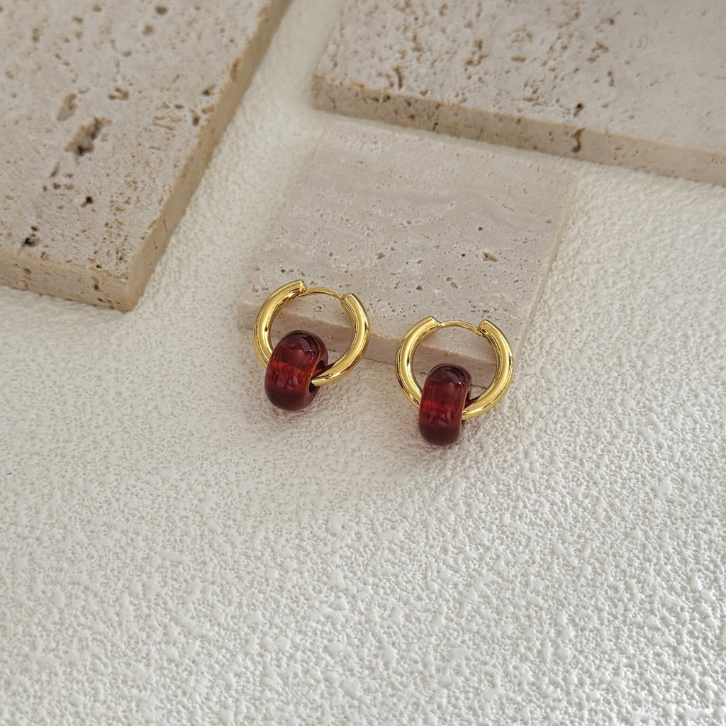 Stone-Bead Hoop Earrings — earrings, view 4