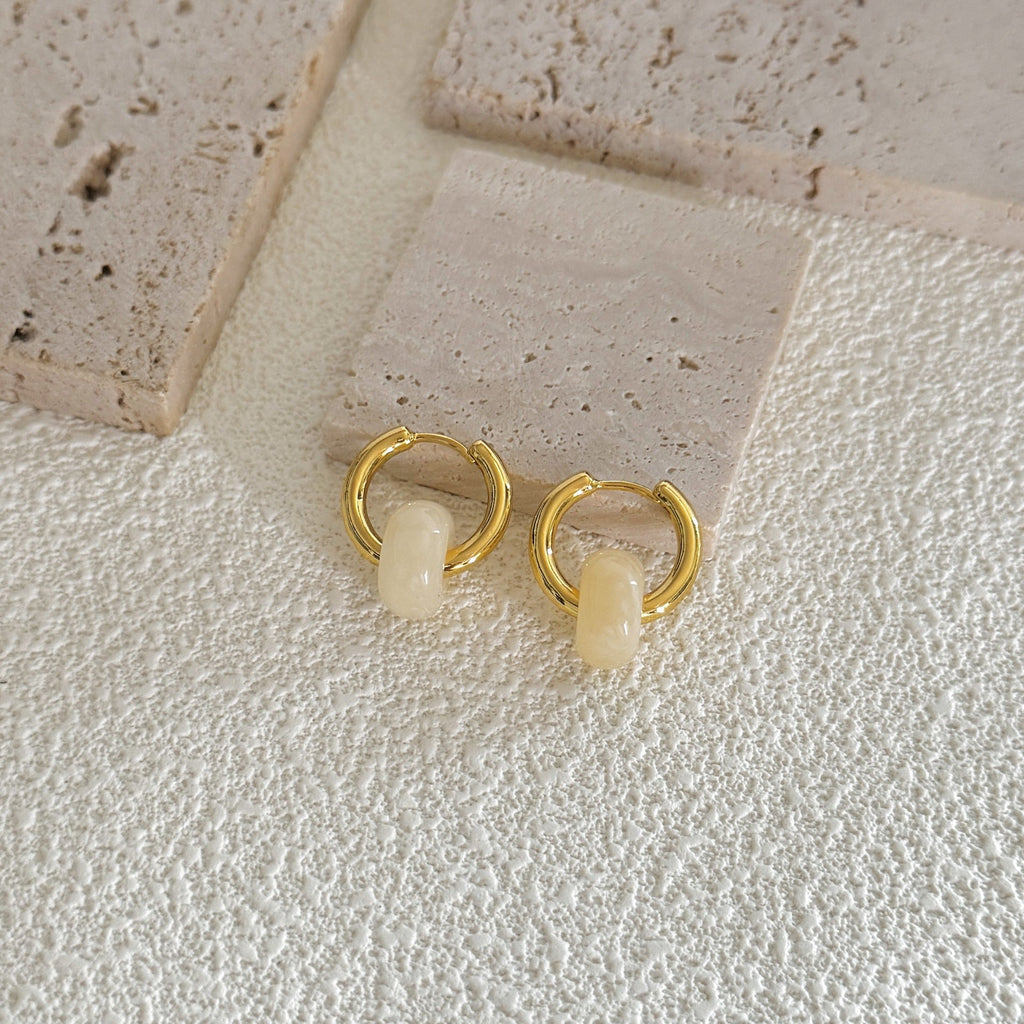 Stone-Bead Hoop Earrings — earrings, view 6