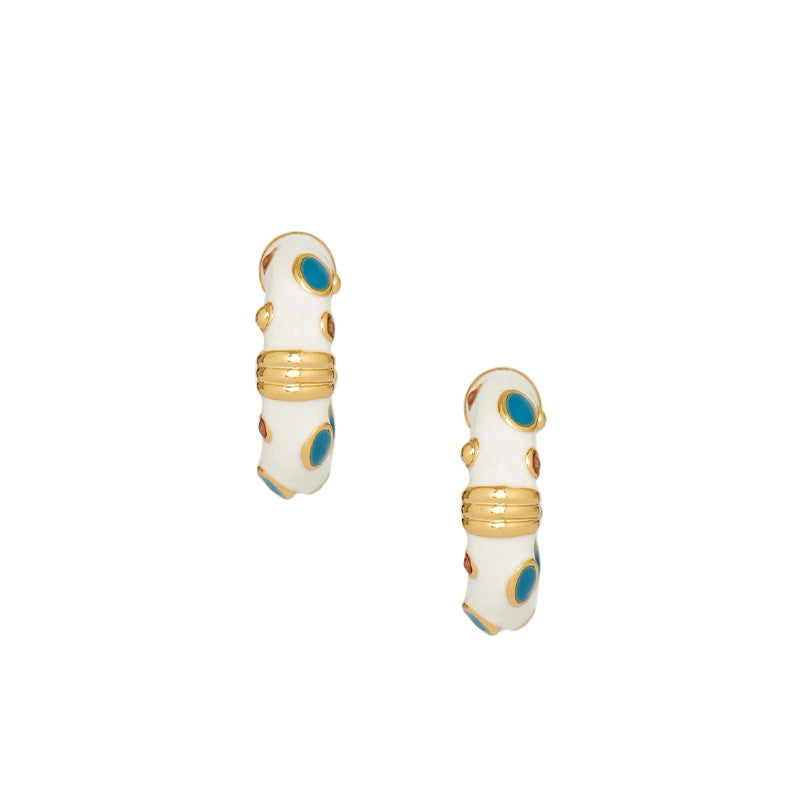 Drip-Glaze C-Shape Hoop Earrings — gold earrings, view 2