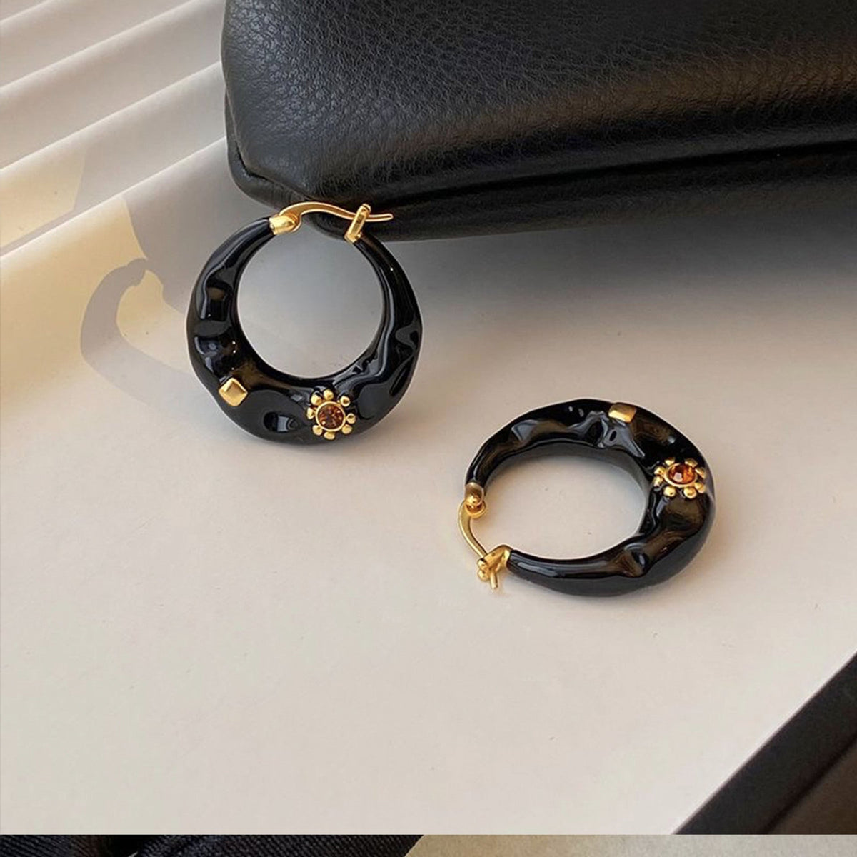 Enamel Drip Glaze Hoop Earrings — earrings, view 2