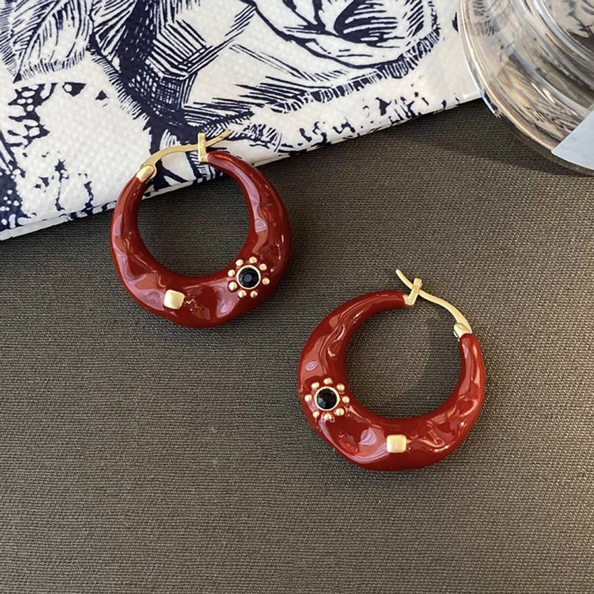 Enamel Drip Glaze Hoop Earrings — earrings, view 3