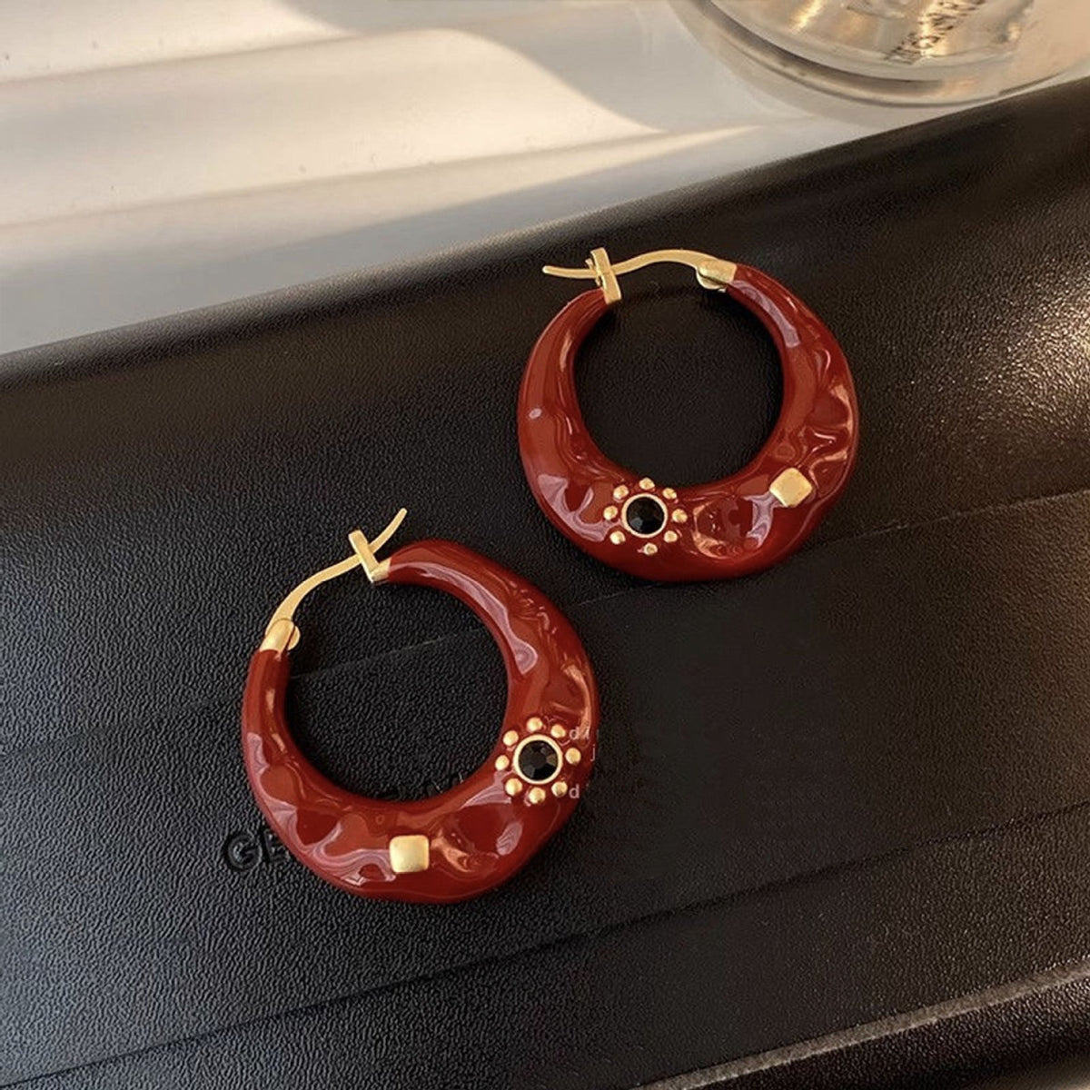 Enamel Drip Glaze Hoop Earrings — earrings, view 5