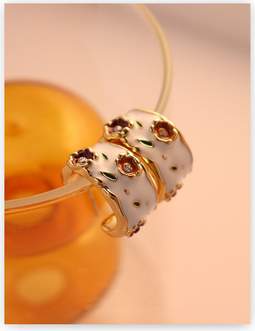 Red Flower Drip-Glaze Hoops — gold earrings
