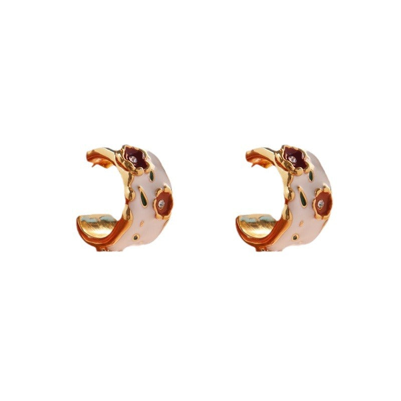 Red Flower Drip-Glaze Hoops — gold earrings, view 4
