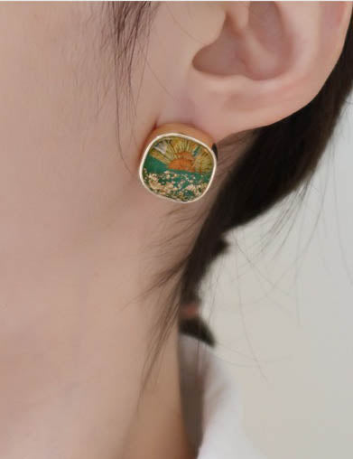 Floral Geometric Stud Earrings — earrings, view 2