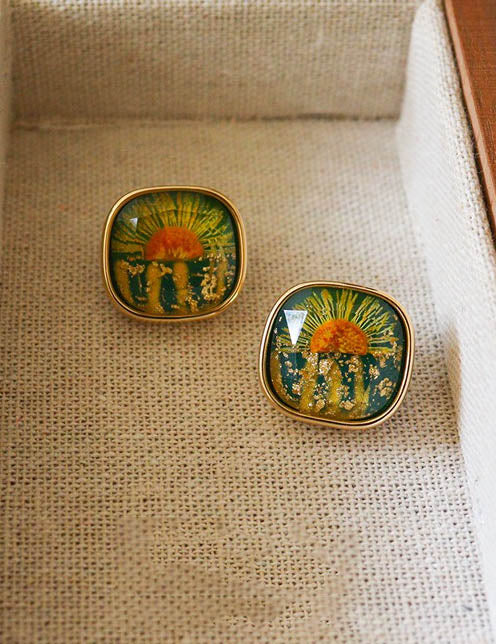 Floral Geometric Stud Earrings — earrings, view 3