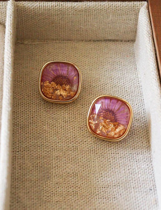 Floral Geometric Stud Earrings — earrings, view 4
