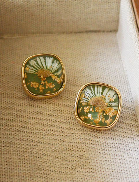 Floral Geometric Stud Earrings — earrings, view 5