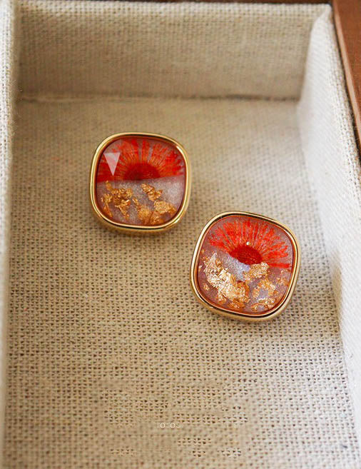 Floral Geometric Stud Earrings — earrings, view 6
