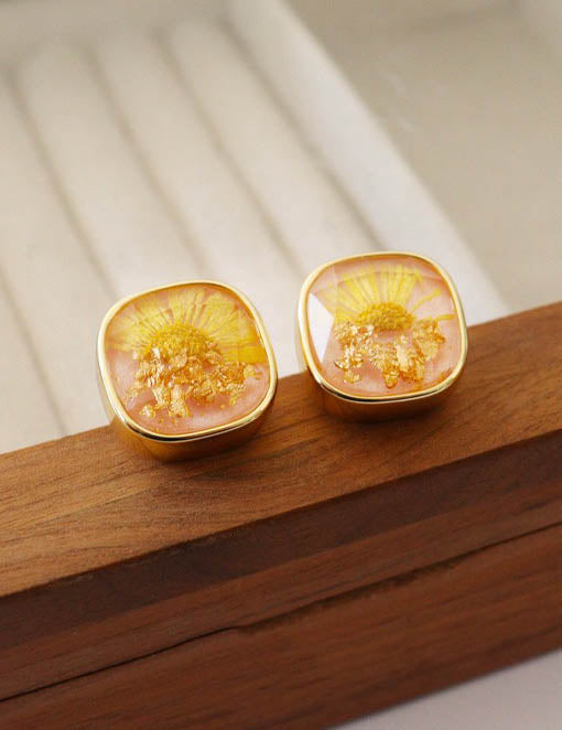 Floral Geometric Stud Earrings — earrings, view 7
