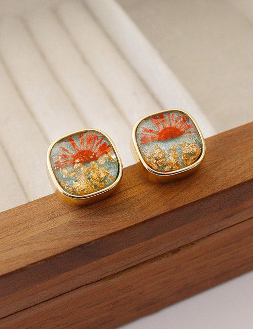 Floral Geometric Stud Earrings — earrings, view 8