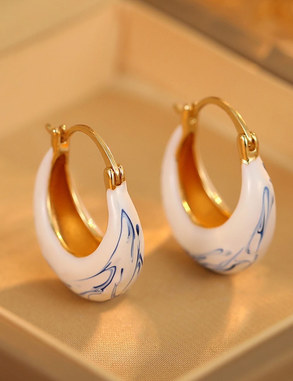 Blue White Porcelain Hoop Earrings — white earrings