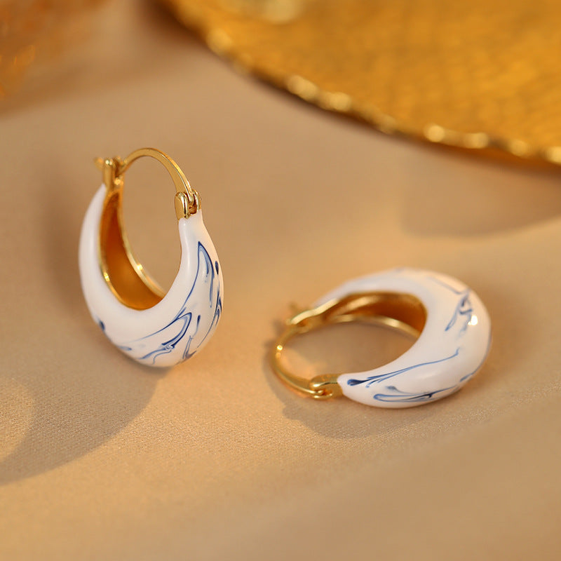 Blue White Porcelain Hoop Earrings — white earrings, view 3