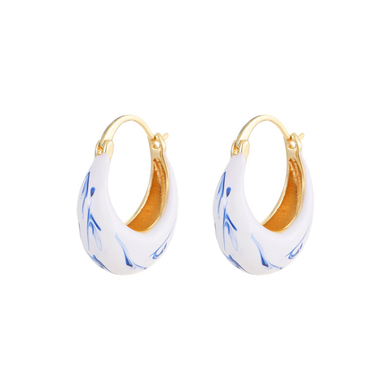 Blue White Porcelain Hoop Earrings — white earrings, view 4