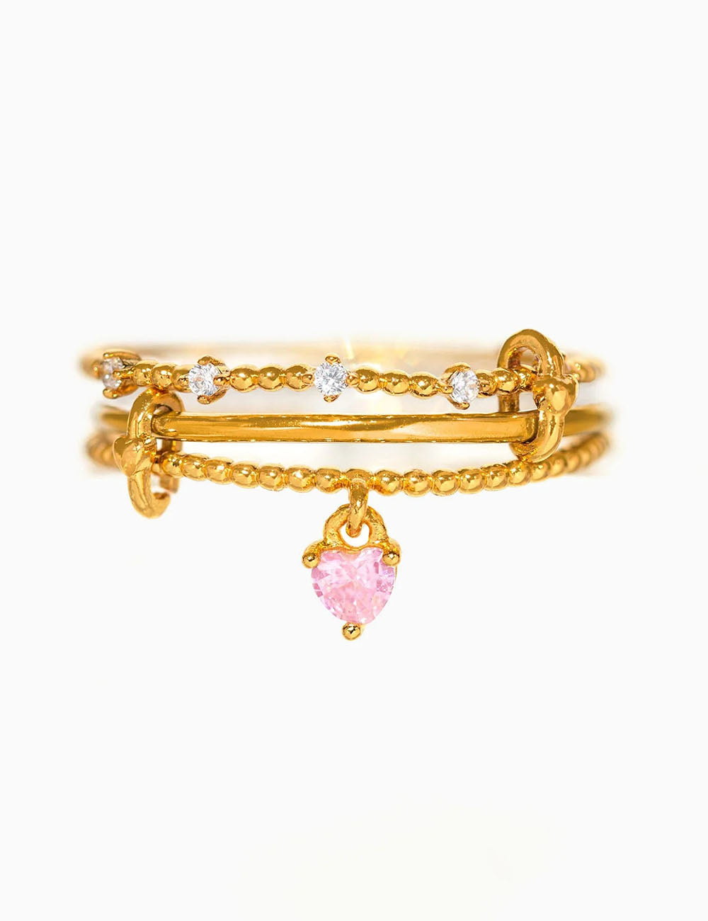 Layered Zircon Heart Charm Ring — ring