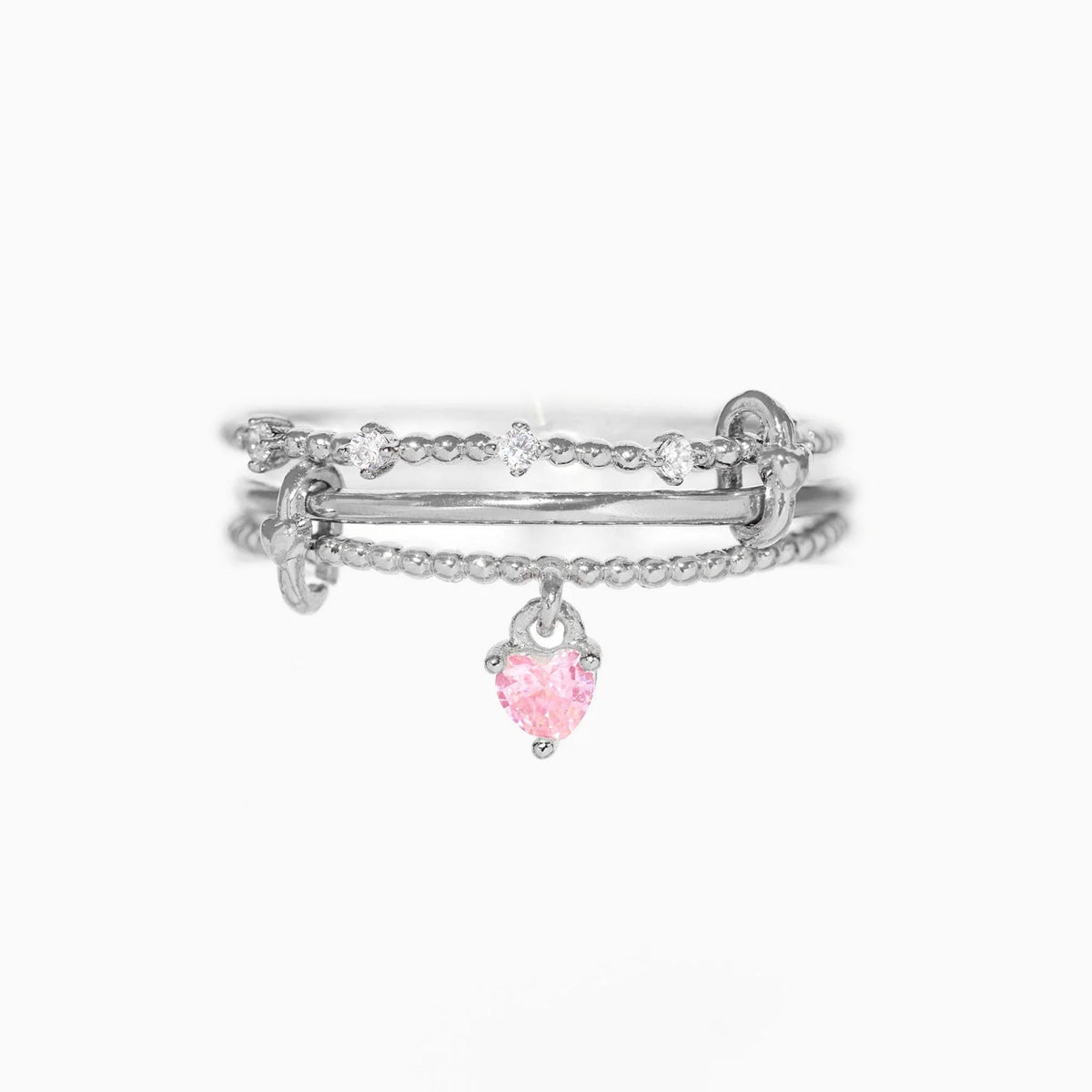 Layered Zircon Heart Charm Ring — ring, view 2