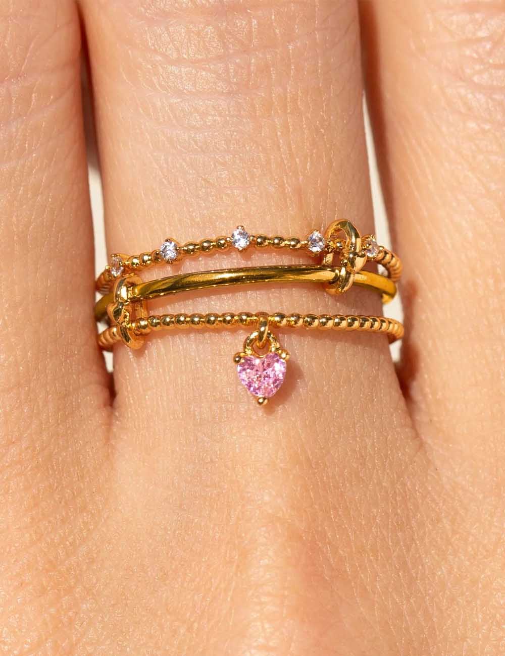 Layered Zircon Heart Charm Ring — ring, view 3