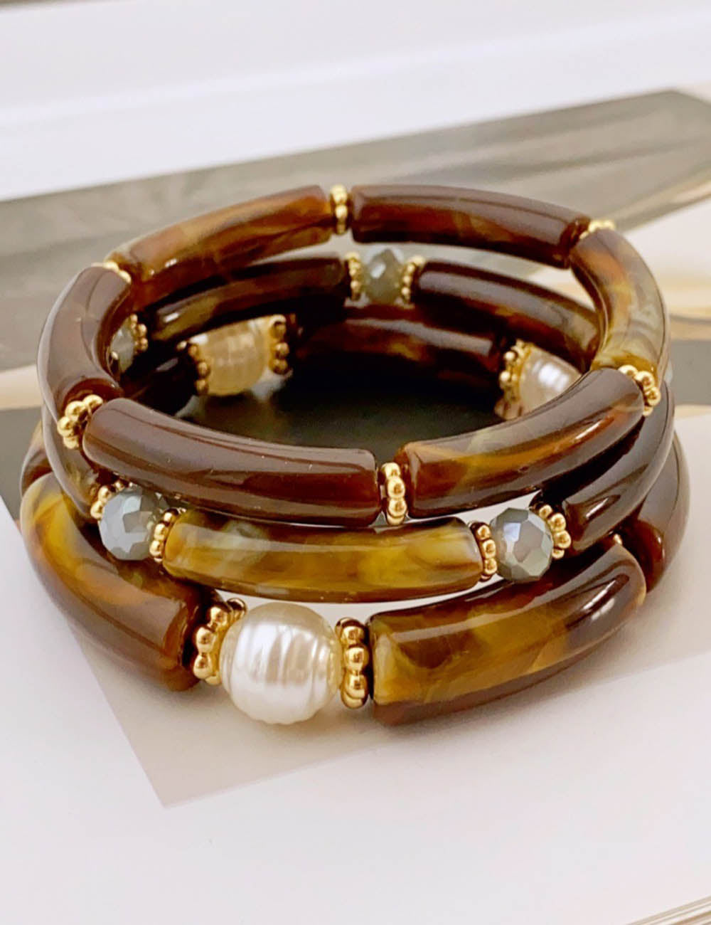 Set of Three Layered Bead Bracelets — bracelet