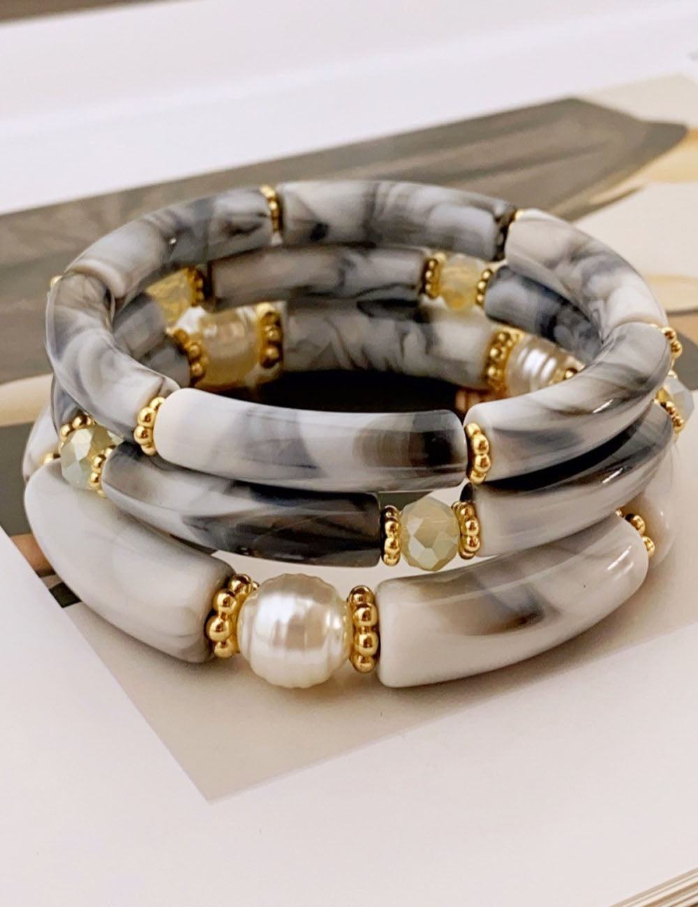 Set of Three Layered Bead Bracelets — bracelet, view 2