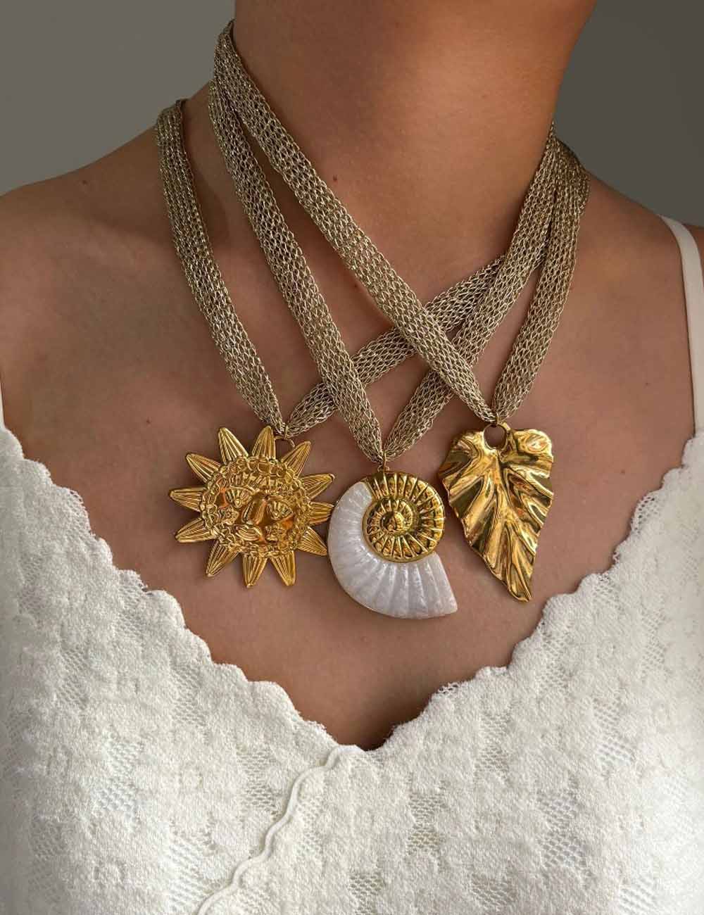 Conch Sun Leaf Pendant Necklace — necklace, view 2