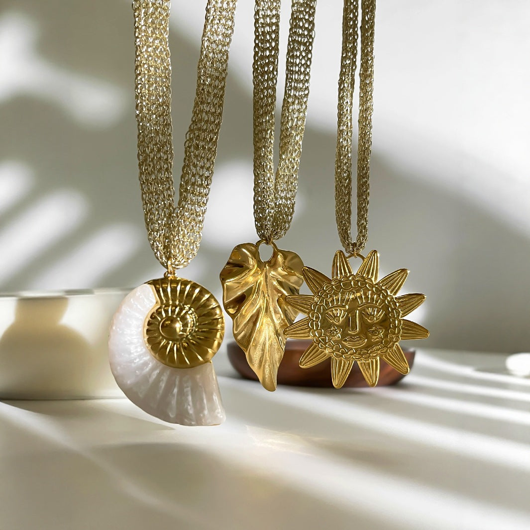 Conch Sun Leaf Pendant Necklace — necklace, view 4