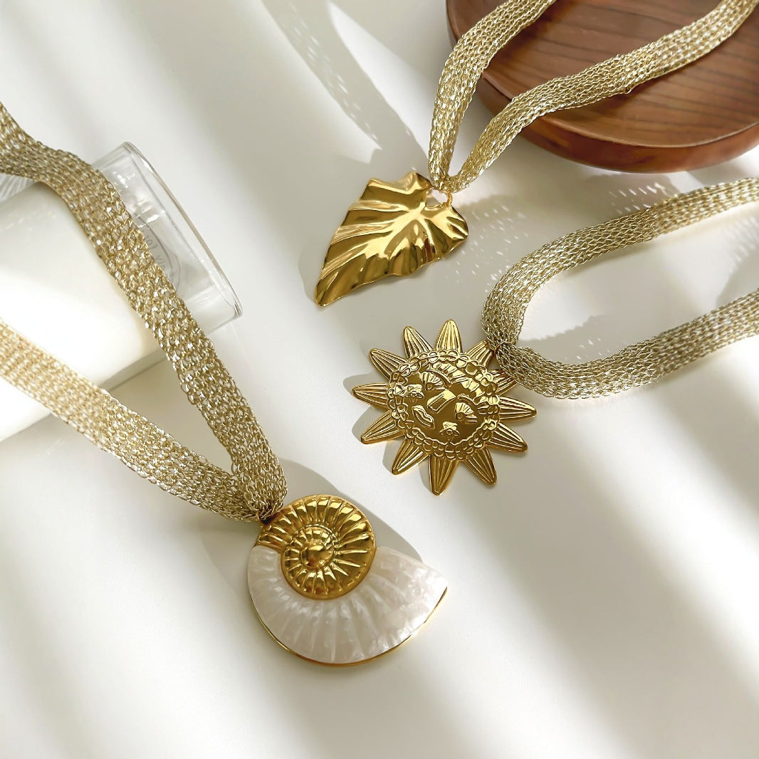 Conch Sun Leaf Pendant Necklace — necklace, view 5