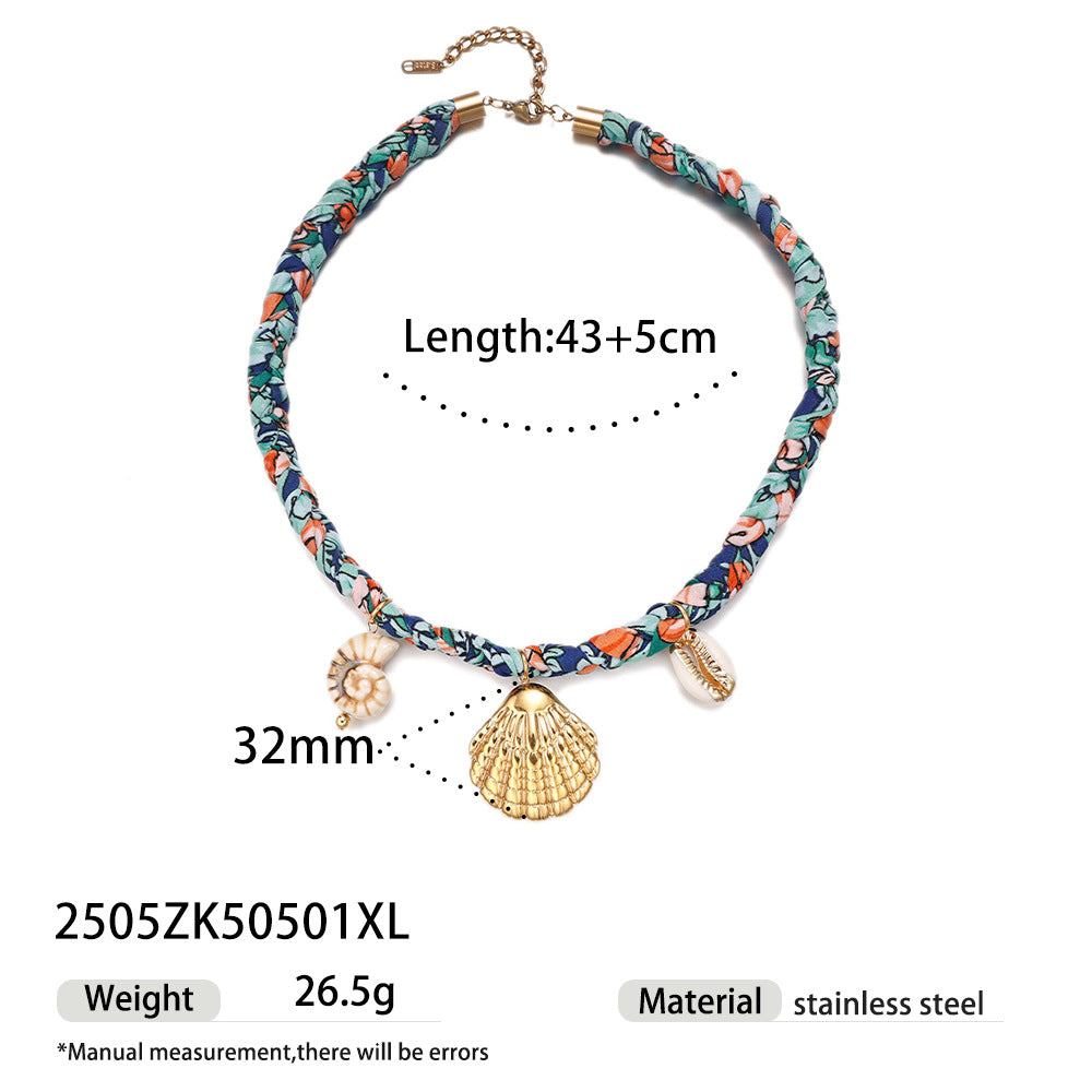 Shell Pendant Braided Cord Necklace — necklace, view 3