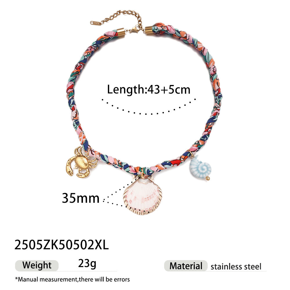 Shell Pendant Braided Cord Necklace — necklace, view 4