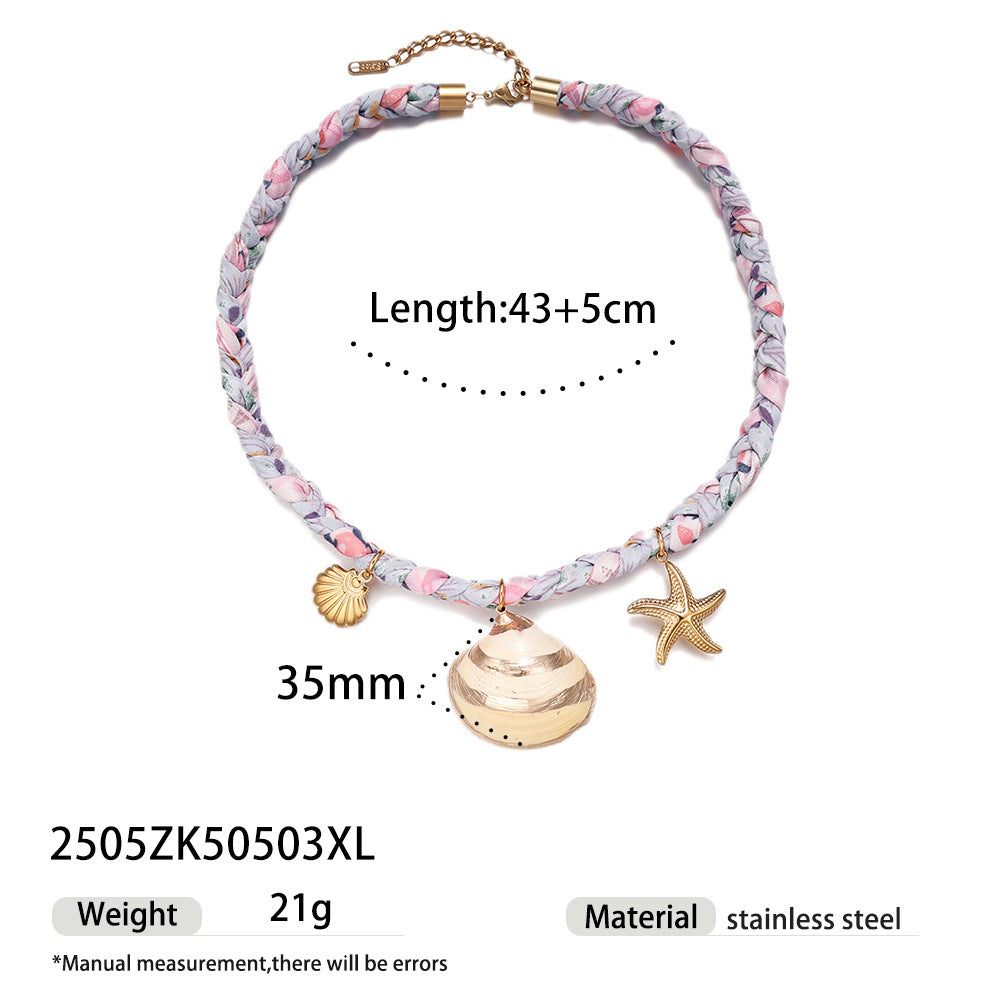 Shell Pendant Braided Cord Necklace — necklace, view 5