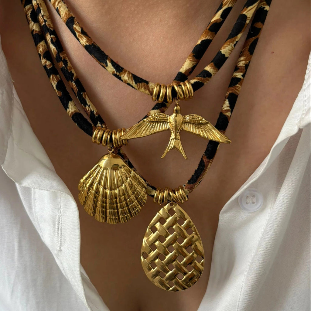 Leopard Cord Pendant Necklace — necklace, view 2