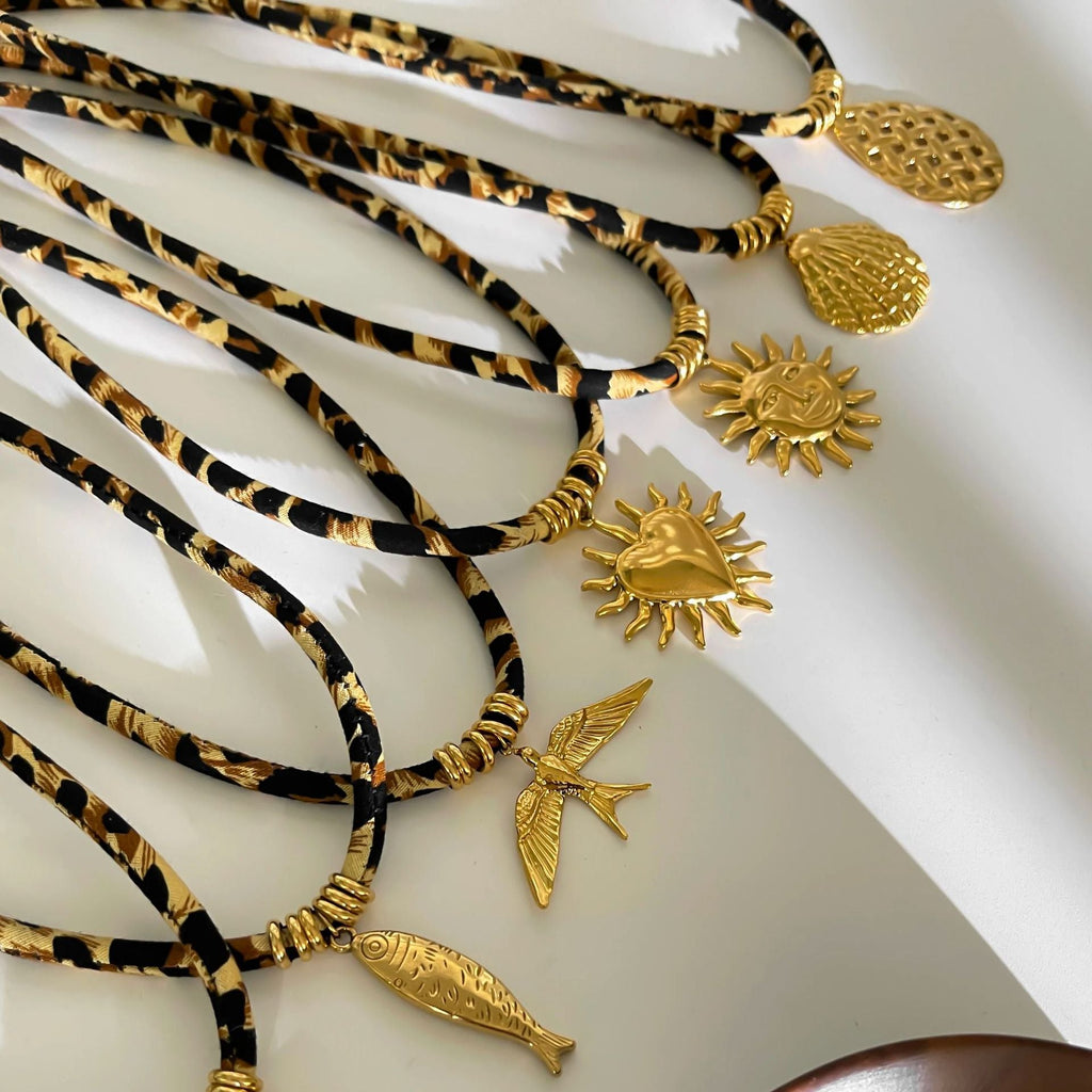 Leopard Cord Pendant Necklace — necklace, view 3