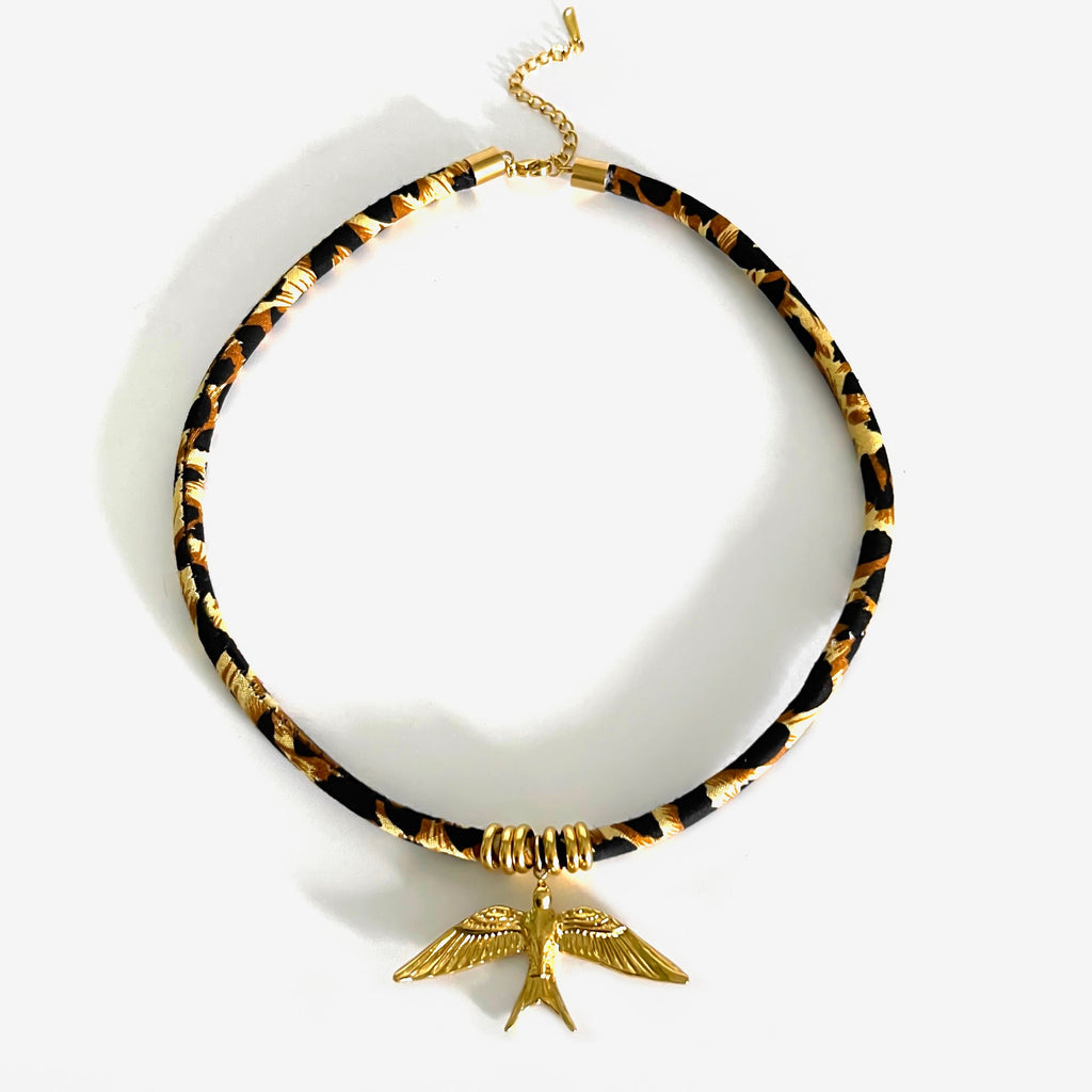 Leopard Cord Pendant Necklace — necklace, view 7