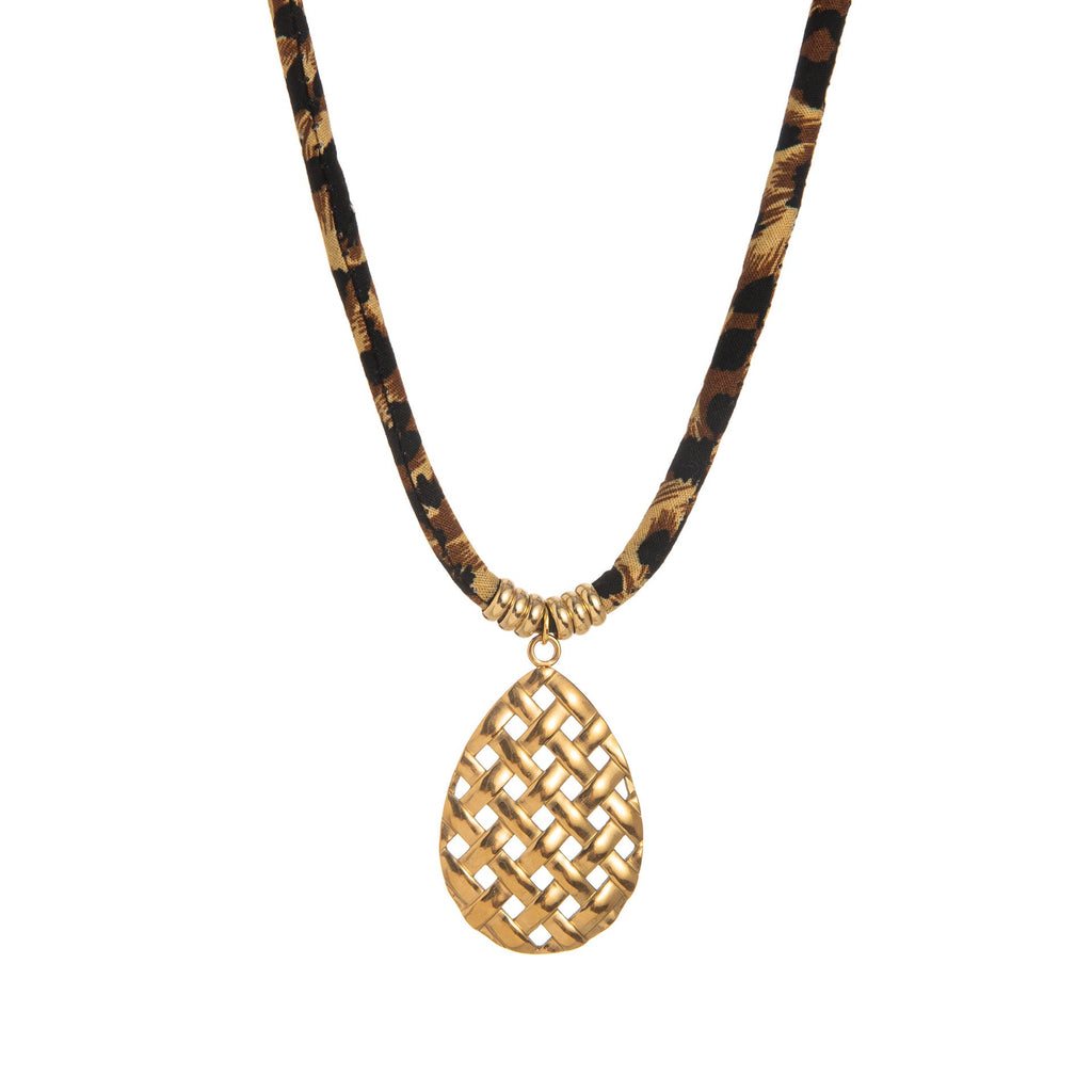 Leopard Cord Pendant Necklace — necklace, view 9