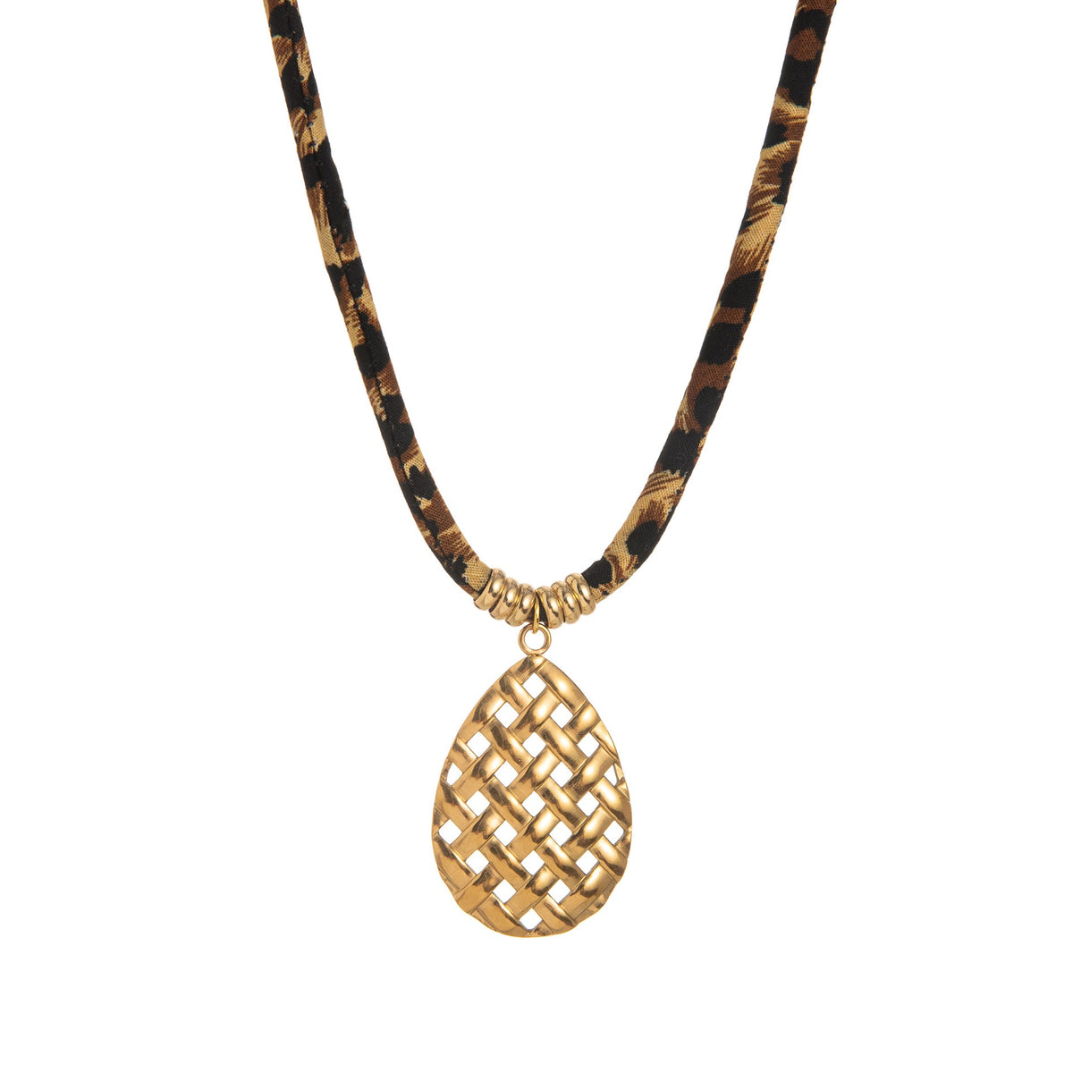 Leopard Cord Pendant Necklace — necklace, view 9