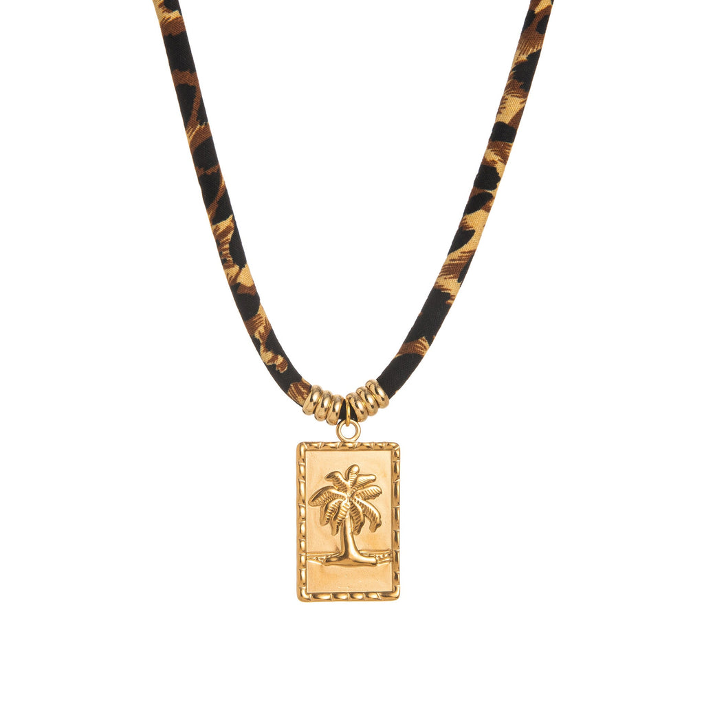 Leopard Cord Pendant Necklace — necklace, view 10