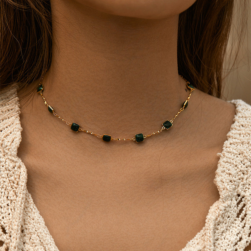 Emerald Drip-Glaze Choker — green necklace, view 2
