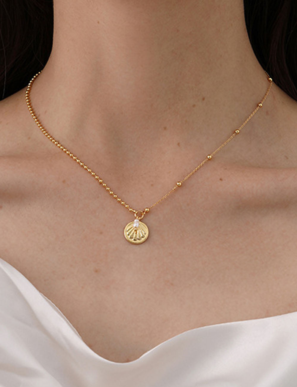 Round Shell Pendant Necklace — shell necklace, view 2