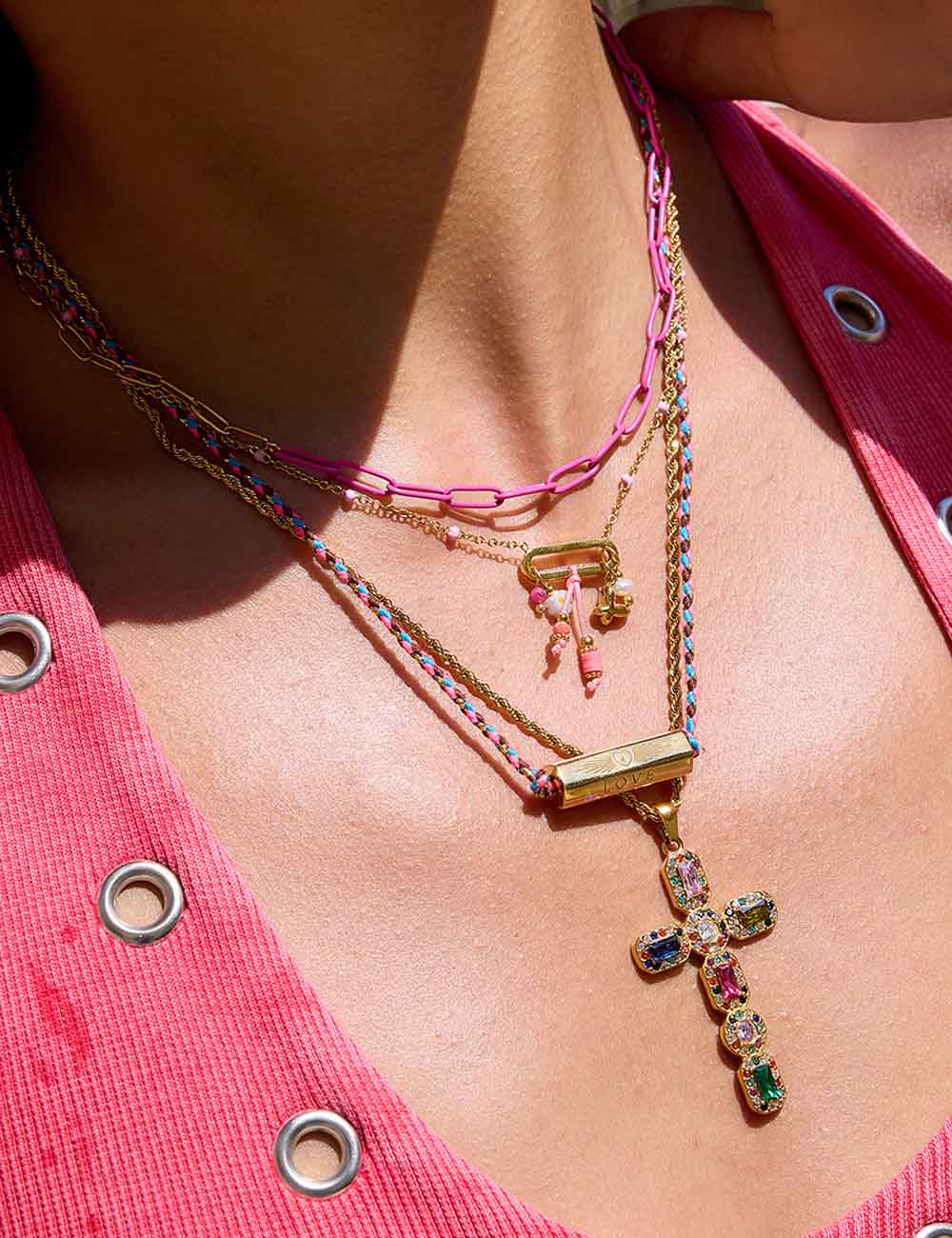 Braided Cross Pendant Necklace — necklace, view 2
