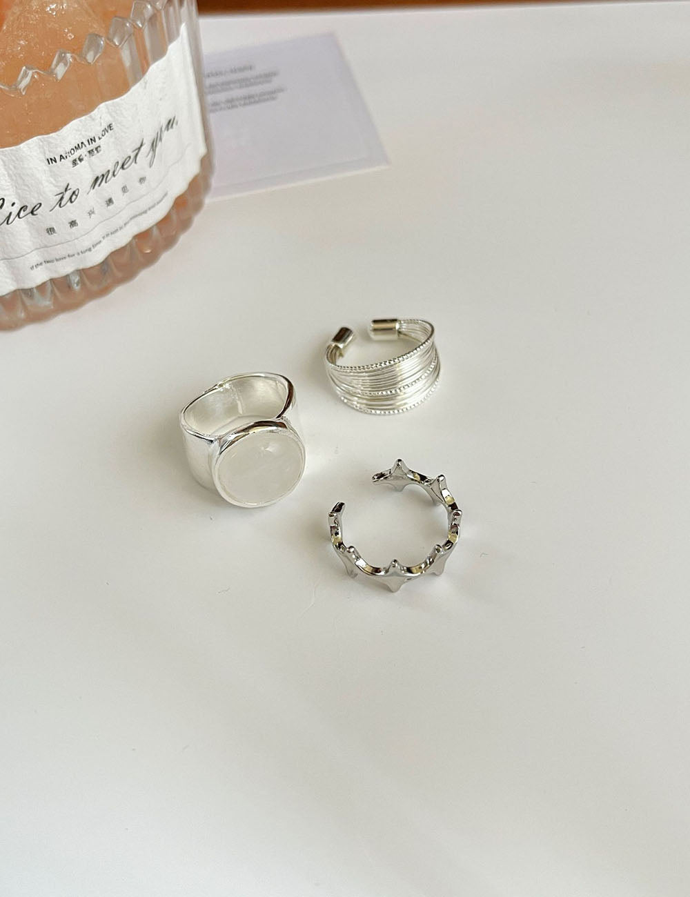 Star Pattern Silver Open Ring — ring