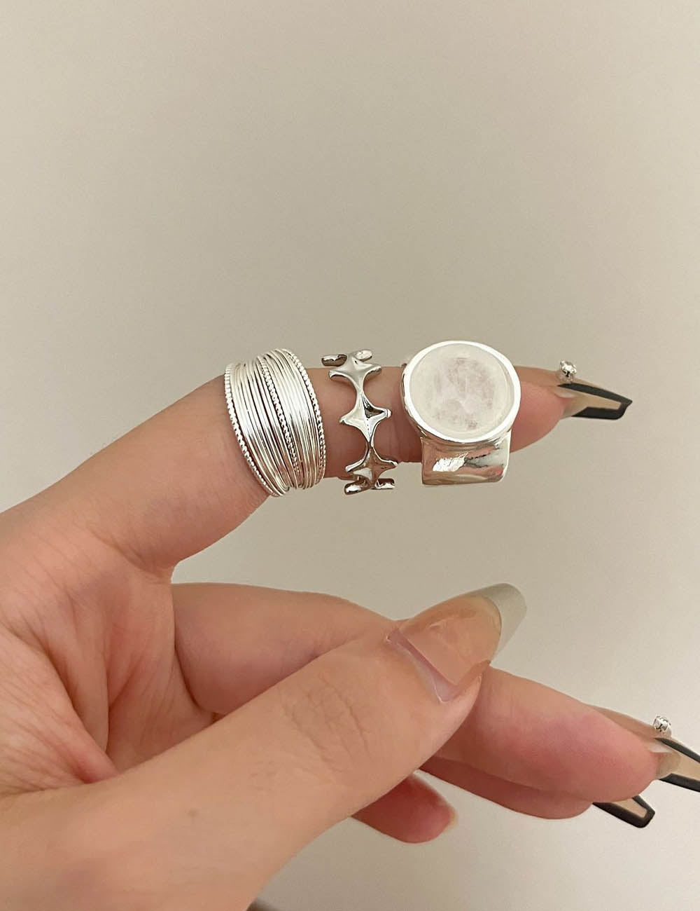 Star Pattern Silver Open Ring — ring, view 2