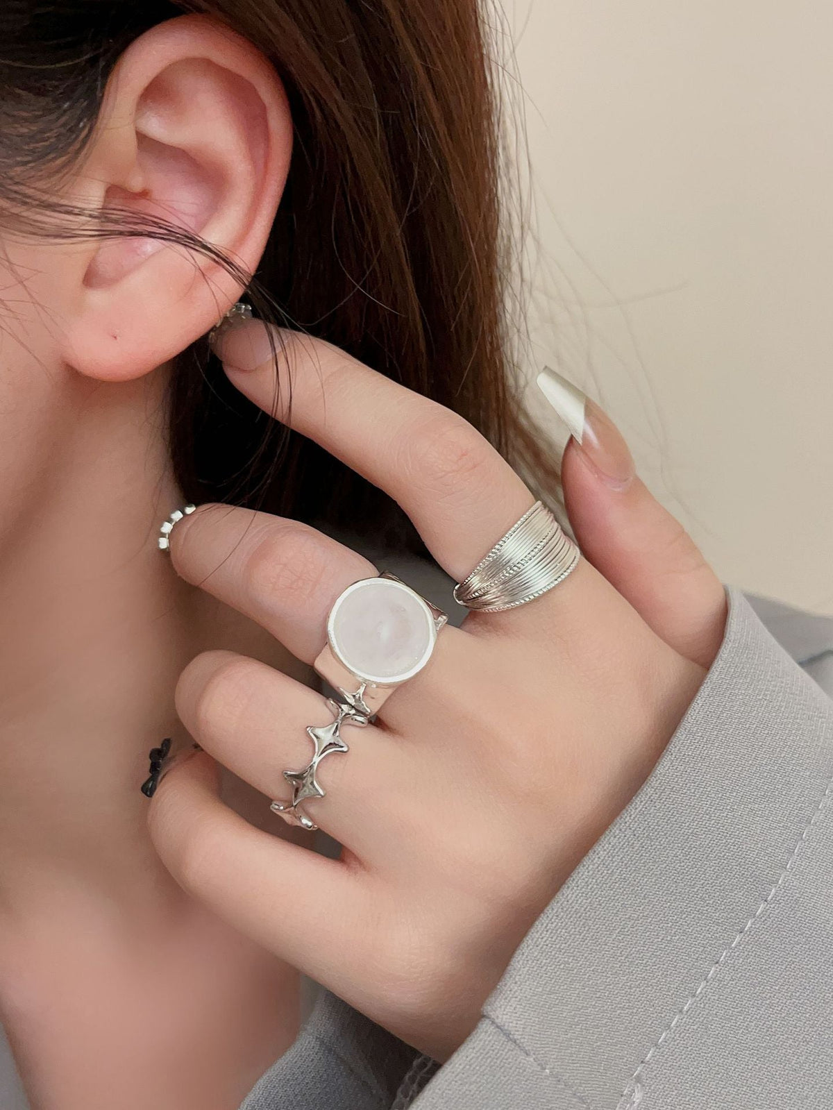 Star Pattern Silver Open Ring — ring, view 8