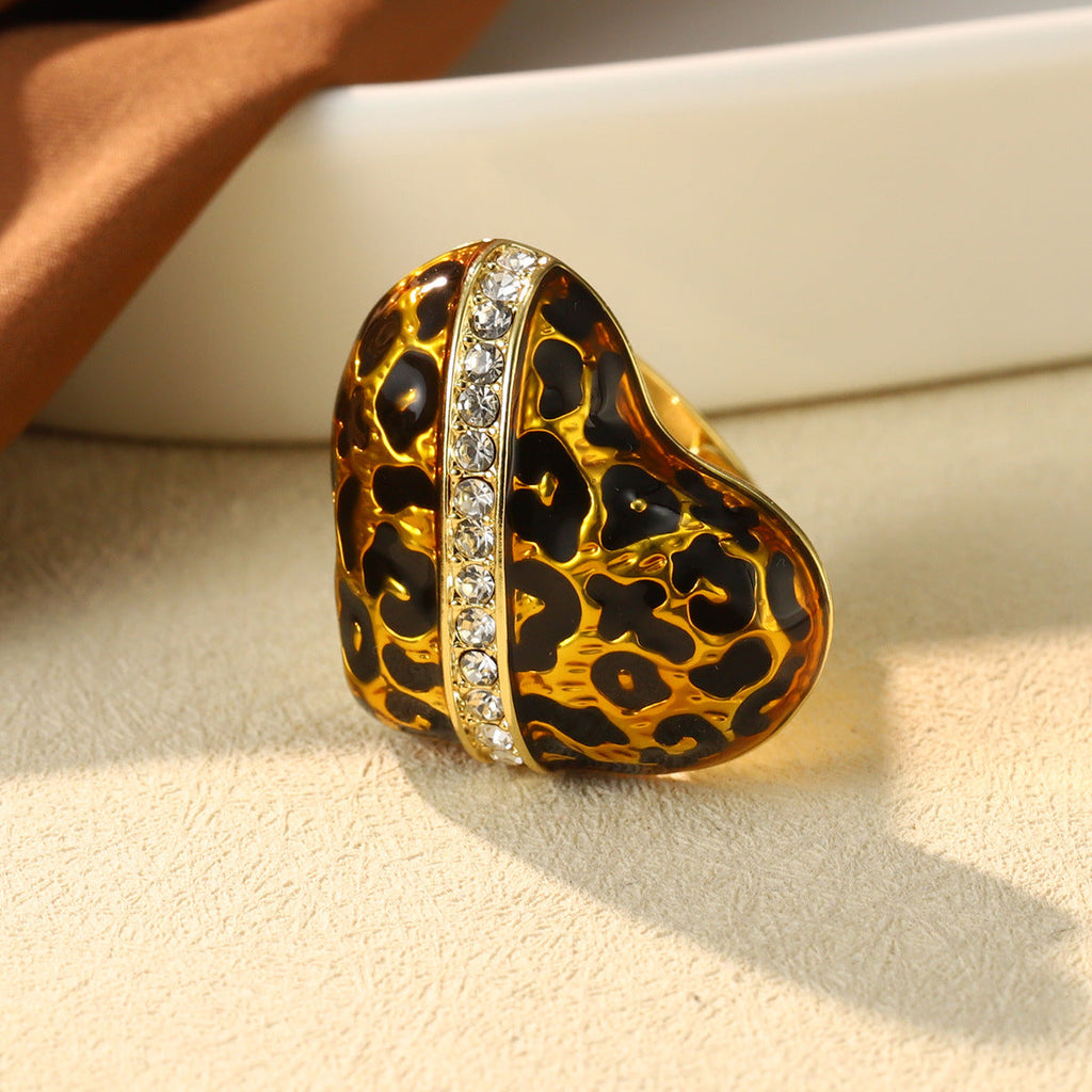 Leopard Print Heart Ring — ring, view 4