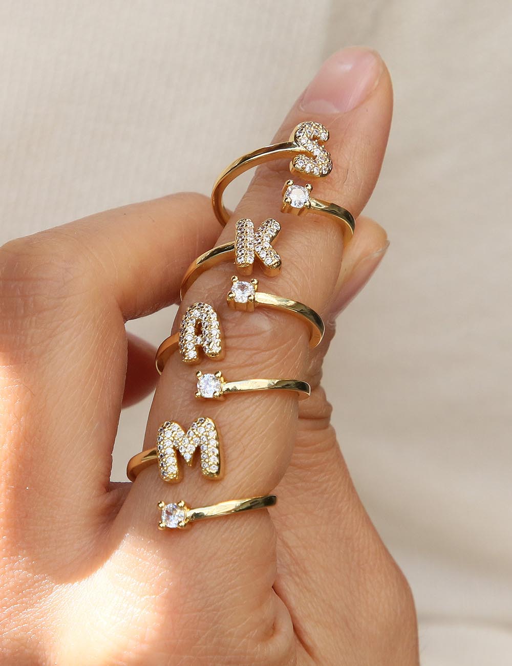 Personalized Letter Zircon Ring — ring
