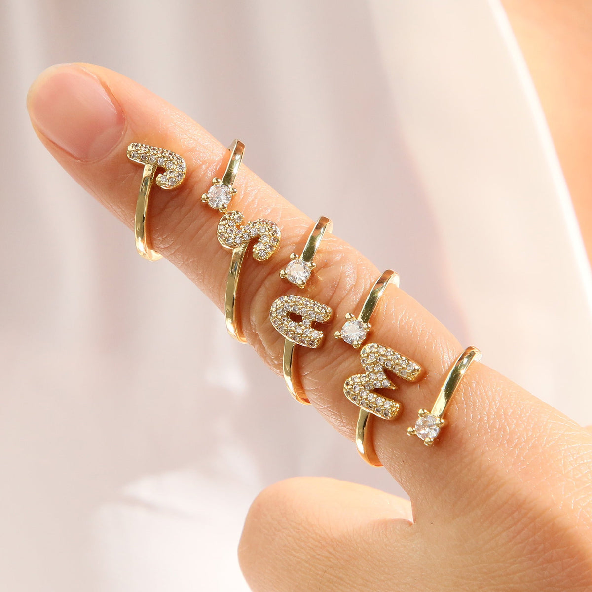 Personalized Letter Zircon Ring — ring, view 2