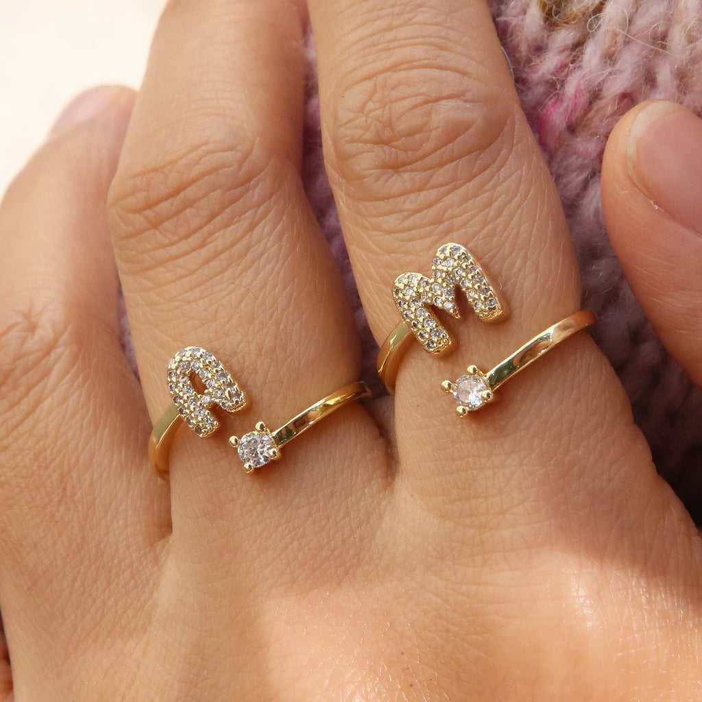 Personalized Letter Zircon Ring — ring, view 4