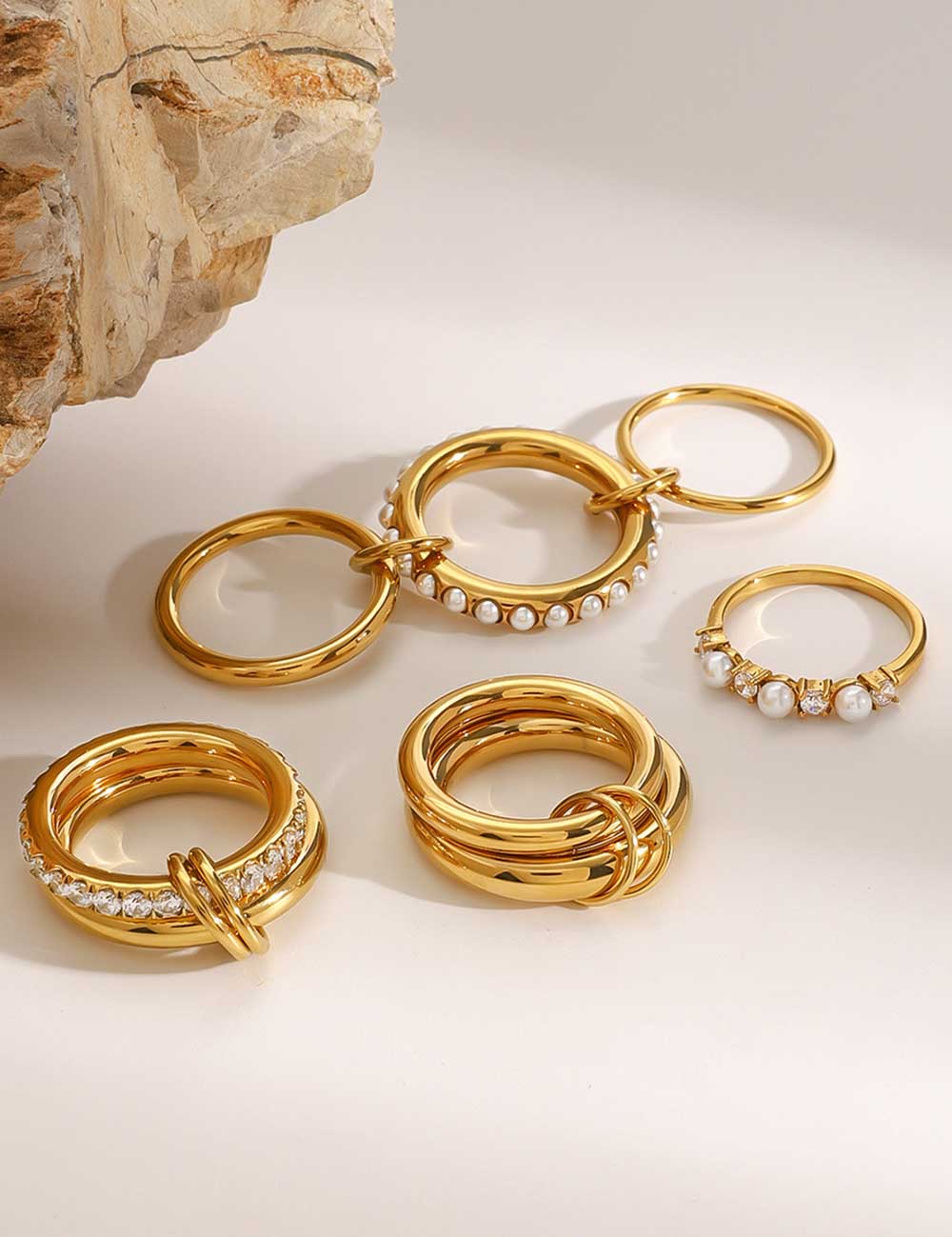 Layered Pearl-Style Zircon Ring — ring